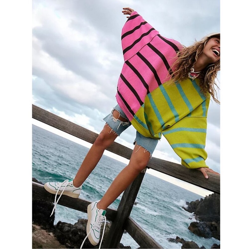 NWOT FREE PEOPLE Uptown Stripe Pullover / Aurora Combo Small